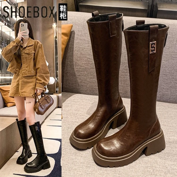 鞋柜时装靴增高中筒靴百搭长筒女皮靴鞋子百搭款
