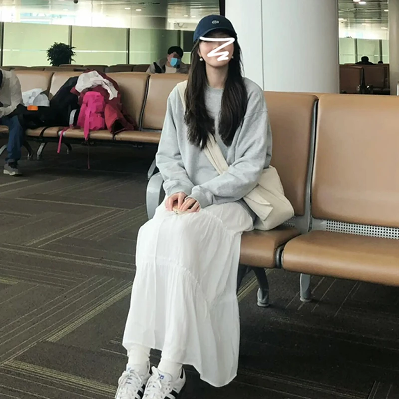 0211茶歇法式温柔风白色半身裙女夏季蛋糕裙森系仙女时尚中长裙子