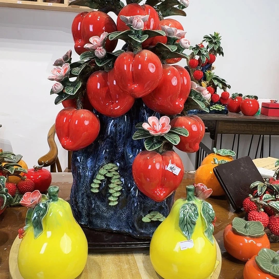 陶瓷十果寿桃树有柚子2