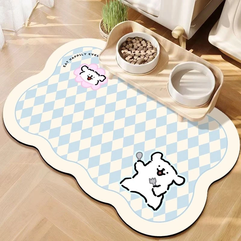 卡通硅藻泥餐垫猫狗宠物通用线条挂式吸水防油家用易打理耐脏防滑