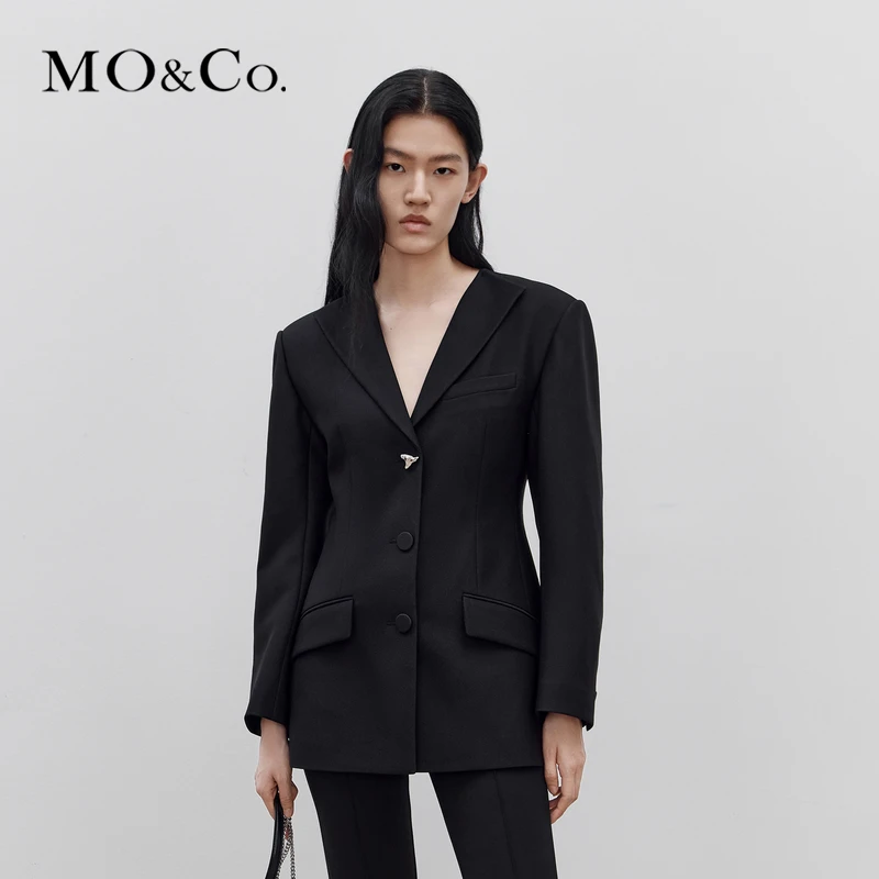 【诗语专属】MOCO秋季宽肩收腰露背西装外套黑色气质修身MBB3BLAT10