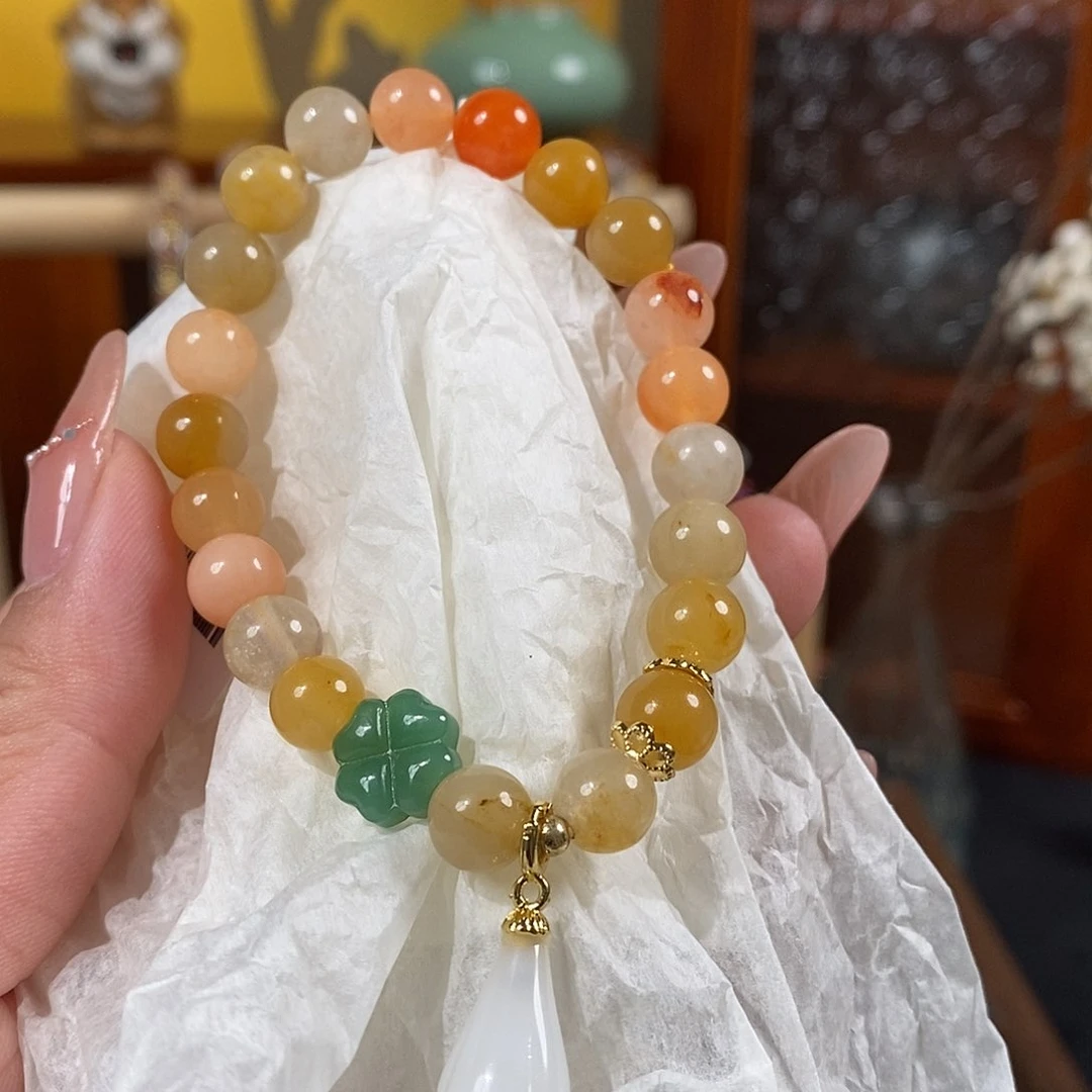 石英质玉（金丝玉）手链未镶嵌卡8