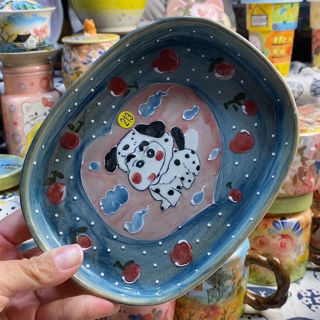 瓷片小年喜乐多手绘陶瓷