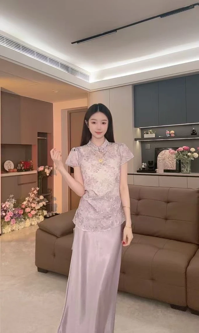 [一整套]新中式清冷感禅意套装国风改良旗袍开叉上衣休闲