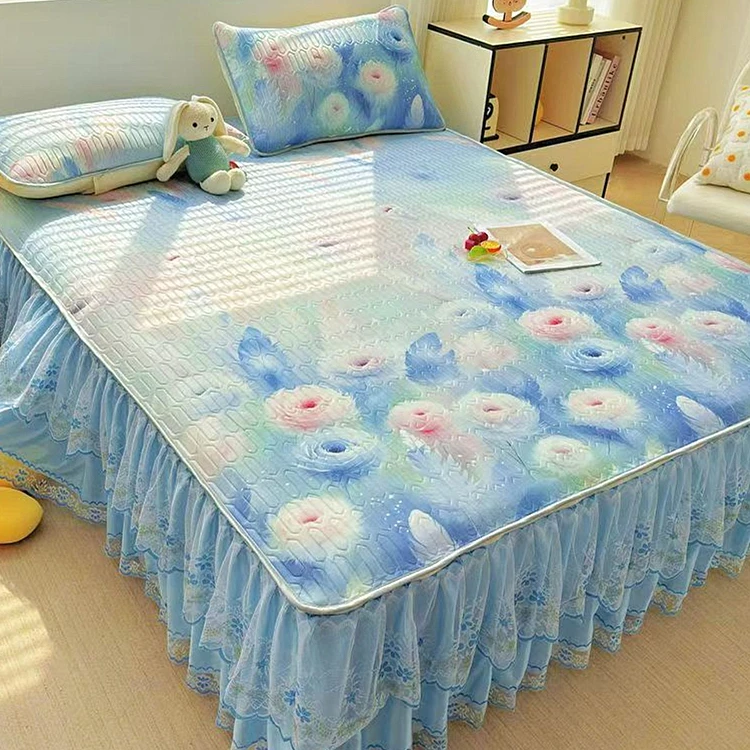 可拆卸床裙乳胶凉席三件套可机洗床罩冰丝凉席冰丝席夏天专用席子