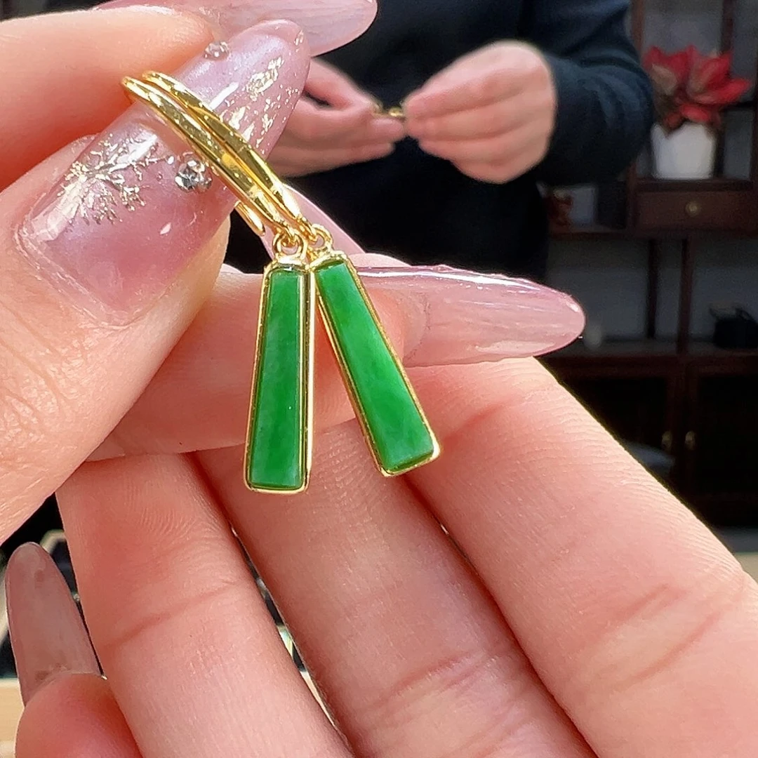 翡翠耳饰银S925镶嵌耳环38