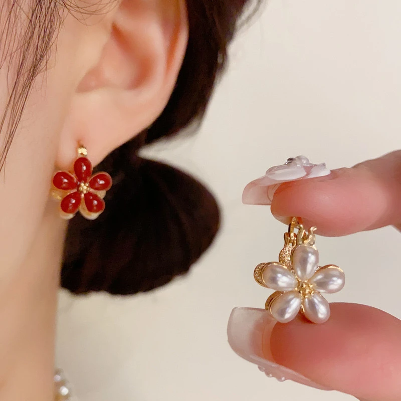 铜合金耳饰 法式复古双面滴釉花朵耳扣轻奢高级感气质耳饰3042