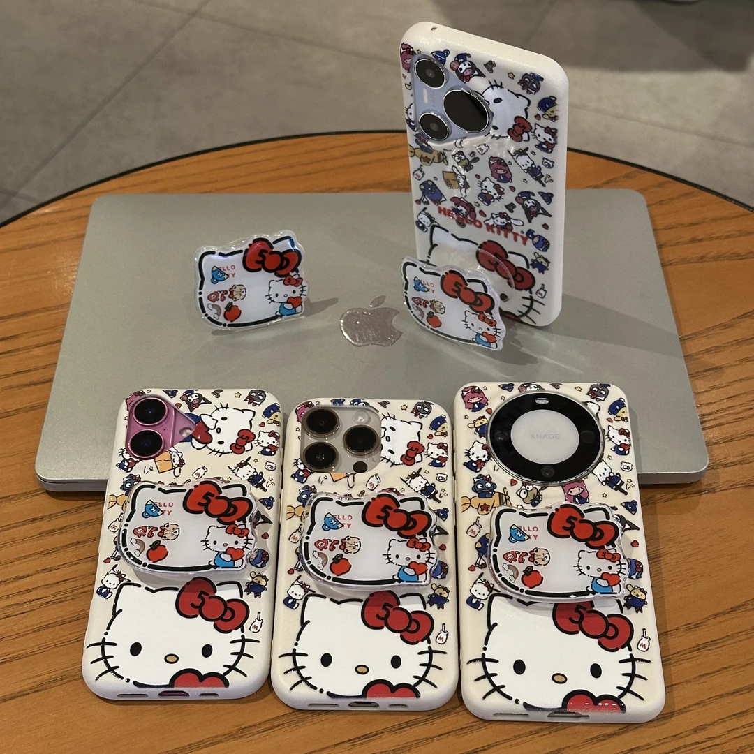 BANCA涂鸦kt摇摇乐支架适用苹果15/16/17promax皮纹手机壳华为P70