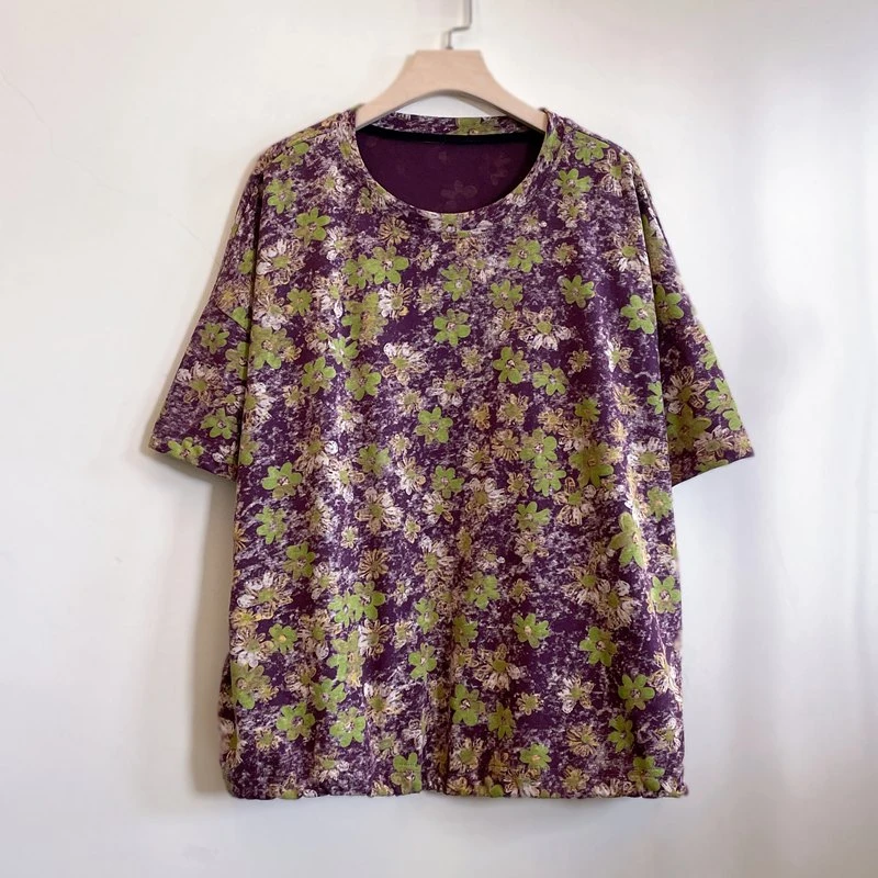 中年妈妈装夏季大码显瘦遮肉休闲设计感短袖T恤2025新款YX105748