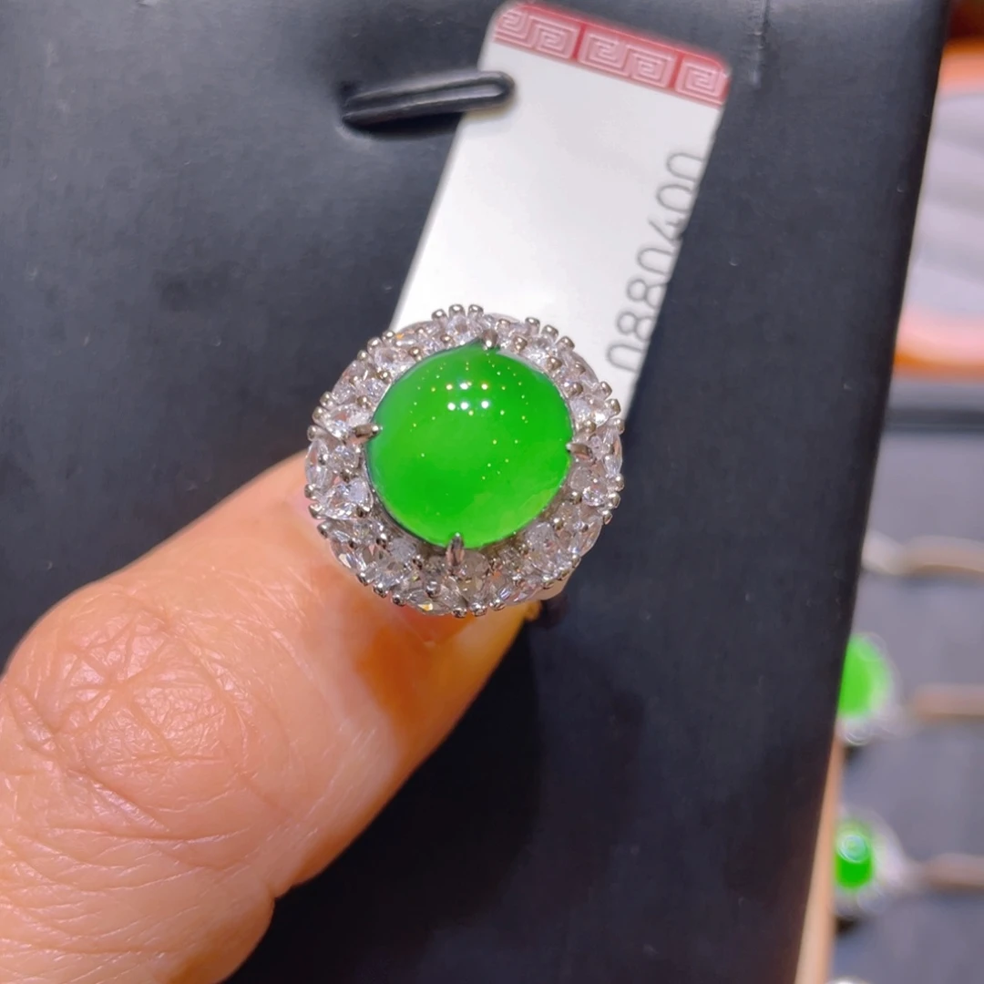 翡翠银S925镶嵌颈饰戒指