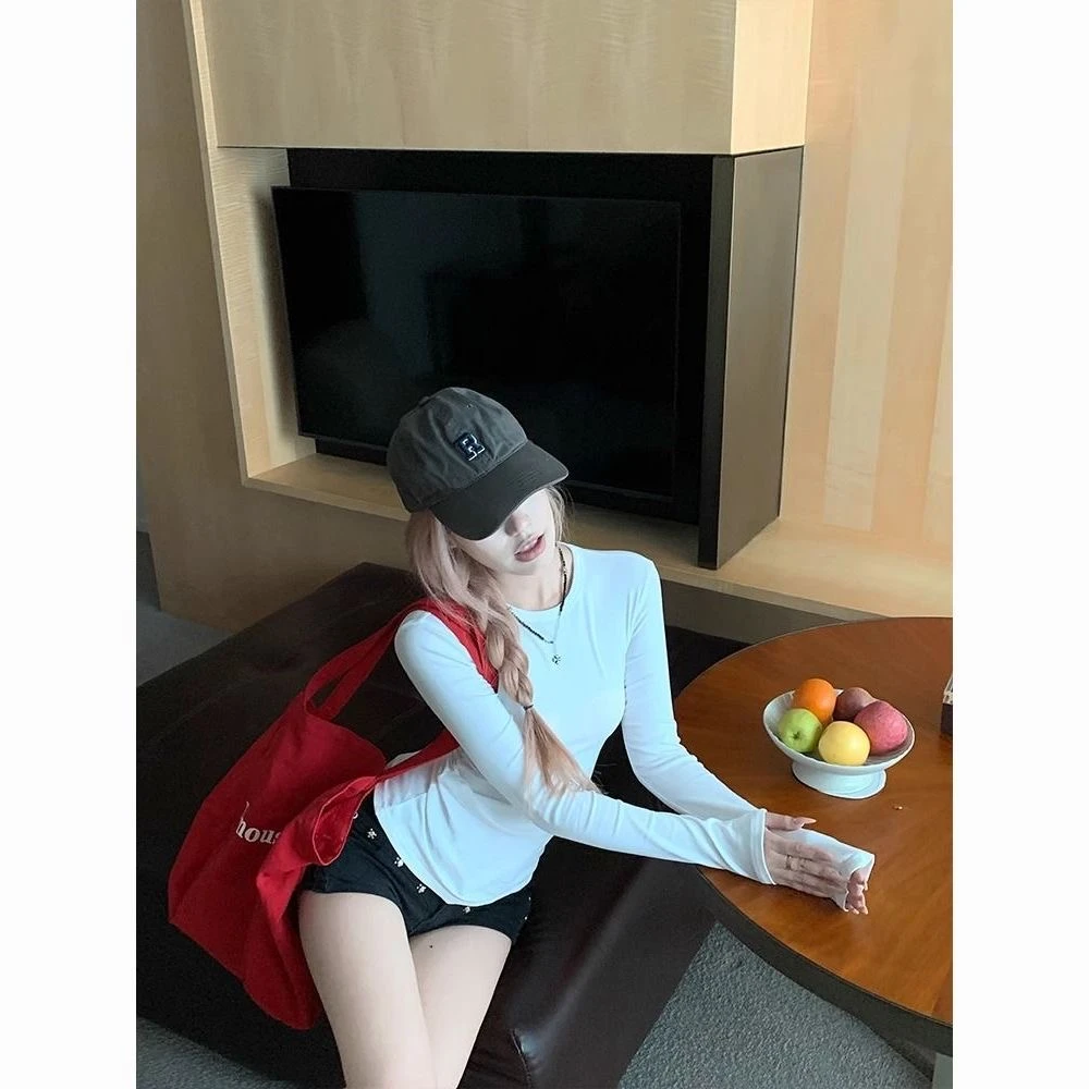 长袖t恤女正肩辣妹新款修身显白百搭显瘦内搭圆领秋冬打底衫上衣