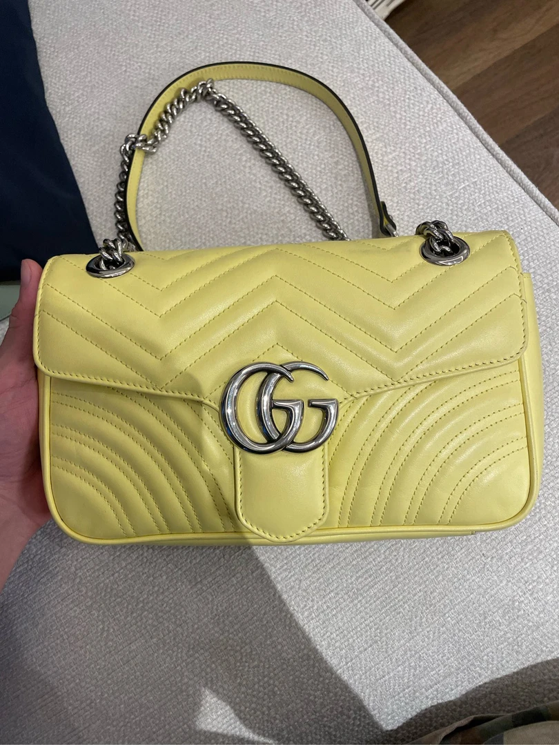 95新 GUCCI/古驰 柠檬黄单肩包时尚百搭质感斜挎包