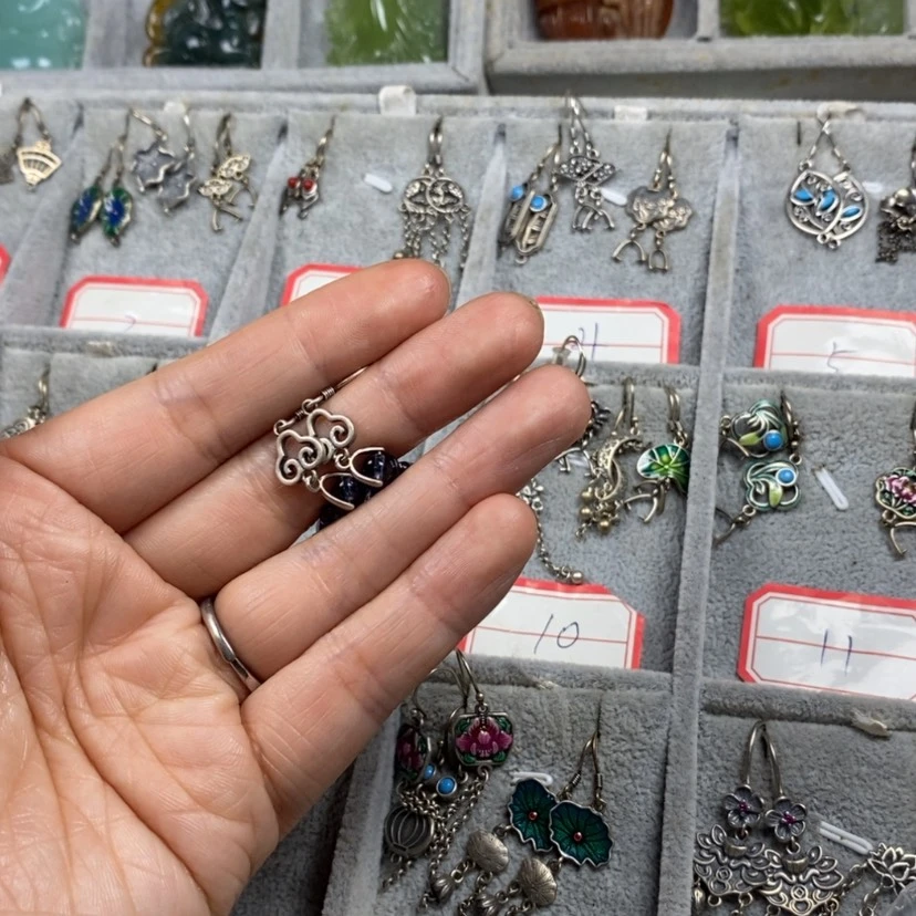 【闪购商品】蛇纹石玉挂件耳饰耳环项链银S925镶嵌慧***花