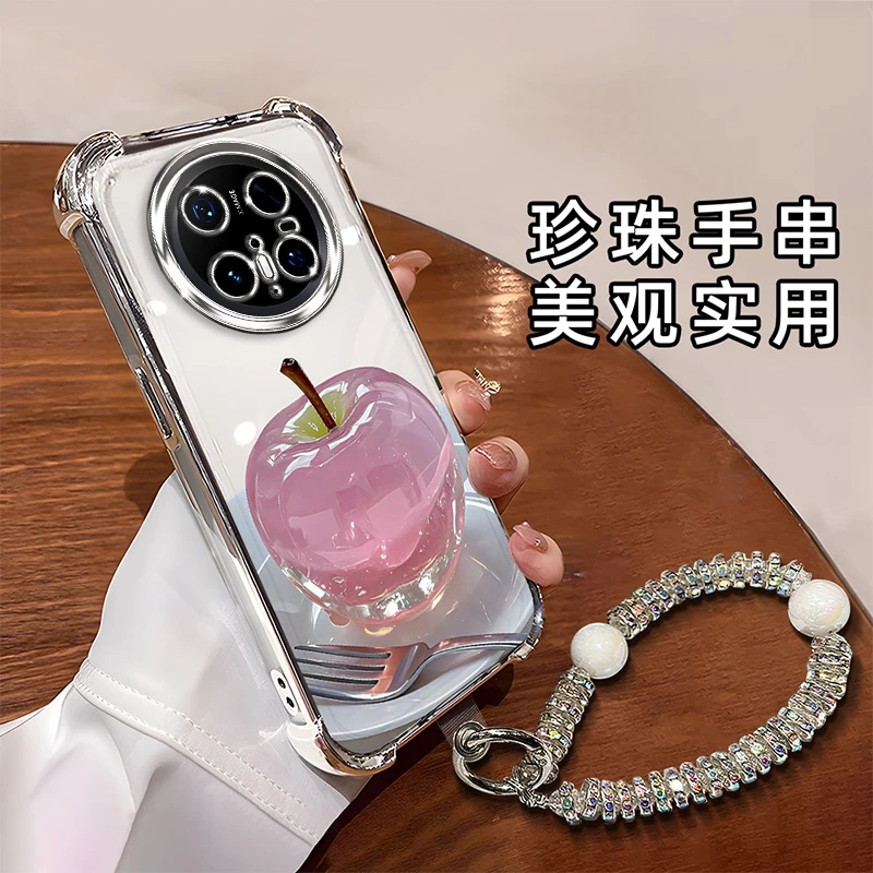 适用于【华为】Mate70Pro时尚创意水晶苹果全包电镀四角防摔手机