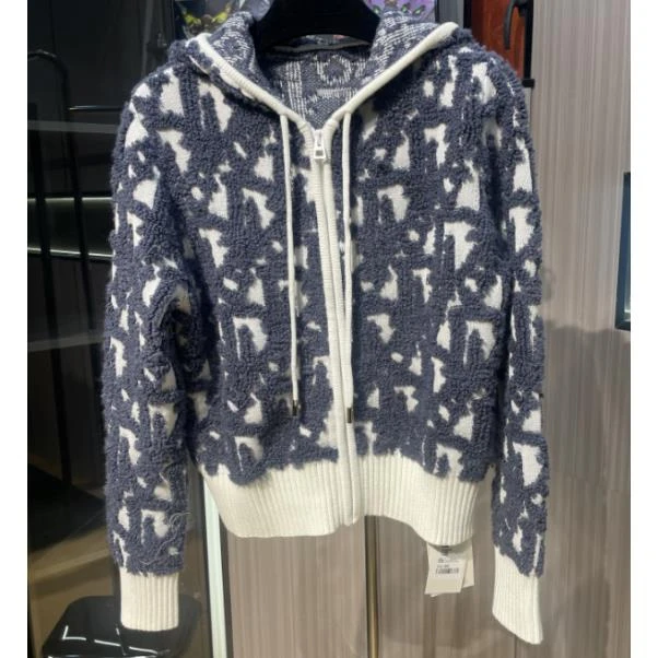 <猪猪出品>秋上新时尚休闲百搭蓝色提花连帽套头秋冬针织上衣251