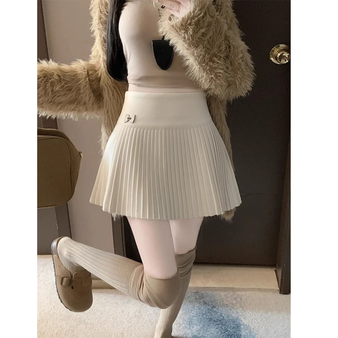 lijunjun半身裙高腰百褶裙通勤春夏秋冬白色A字小个子防走光韩版