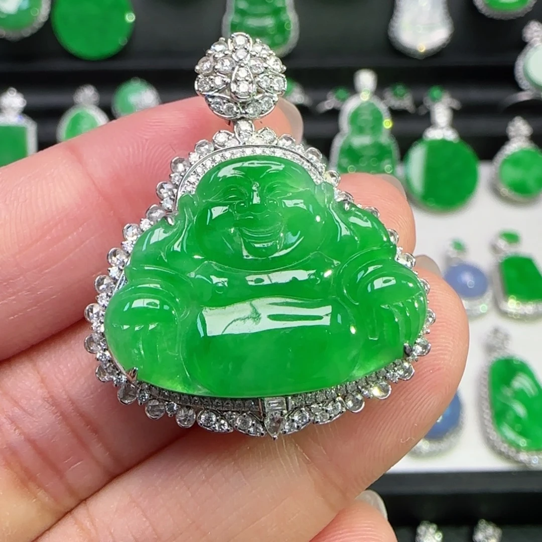 简***丹翡翠18K金镶嵌颈饰吊坠