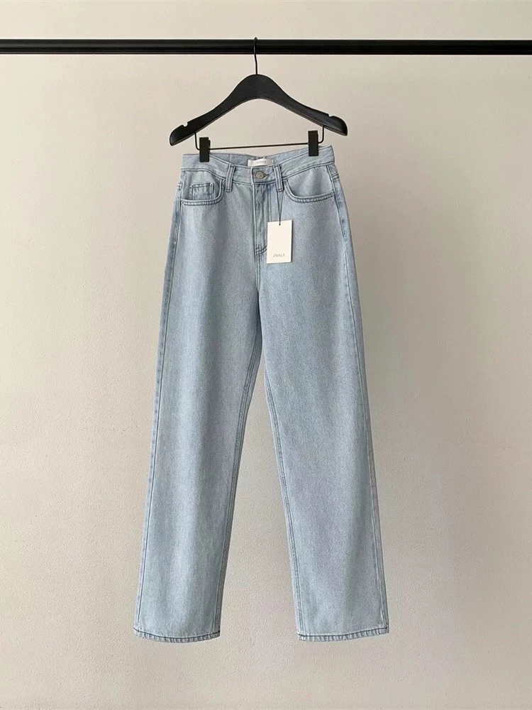 8809 复古浅蓝色高腰显瘦弹力雪花牛仔裤（T017）