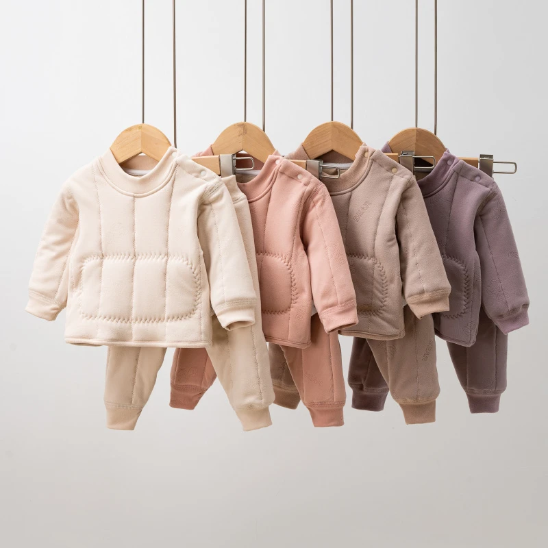 秋冬宝宝保暖护肚套装男女儿童夹棉内衣二件套婴儿棉衣棉裤家居