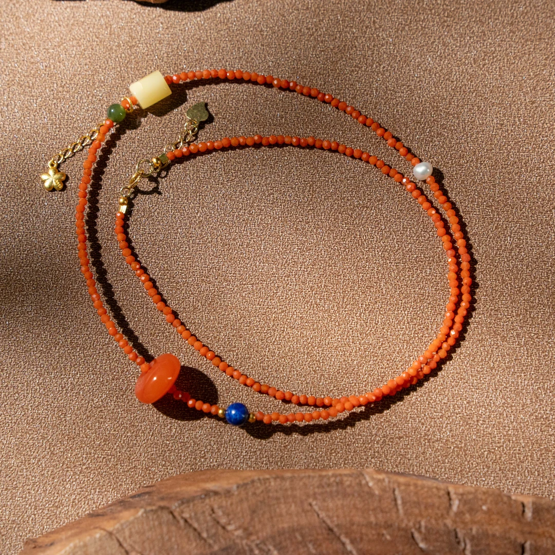 2mm银南红钻切小米珠DIY项链/10800199