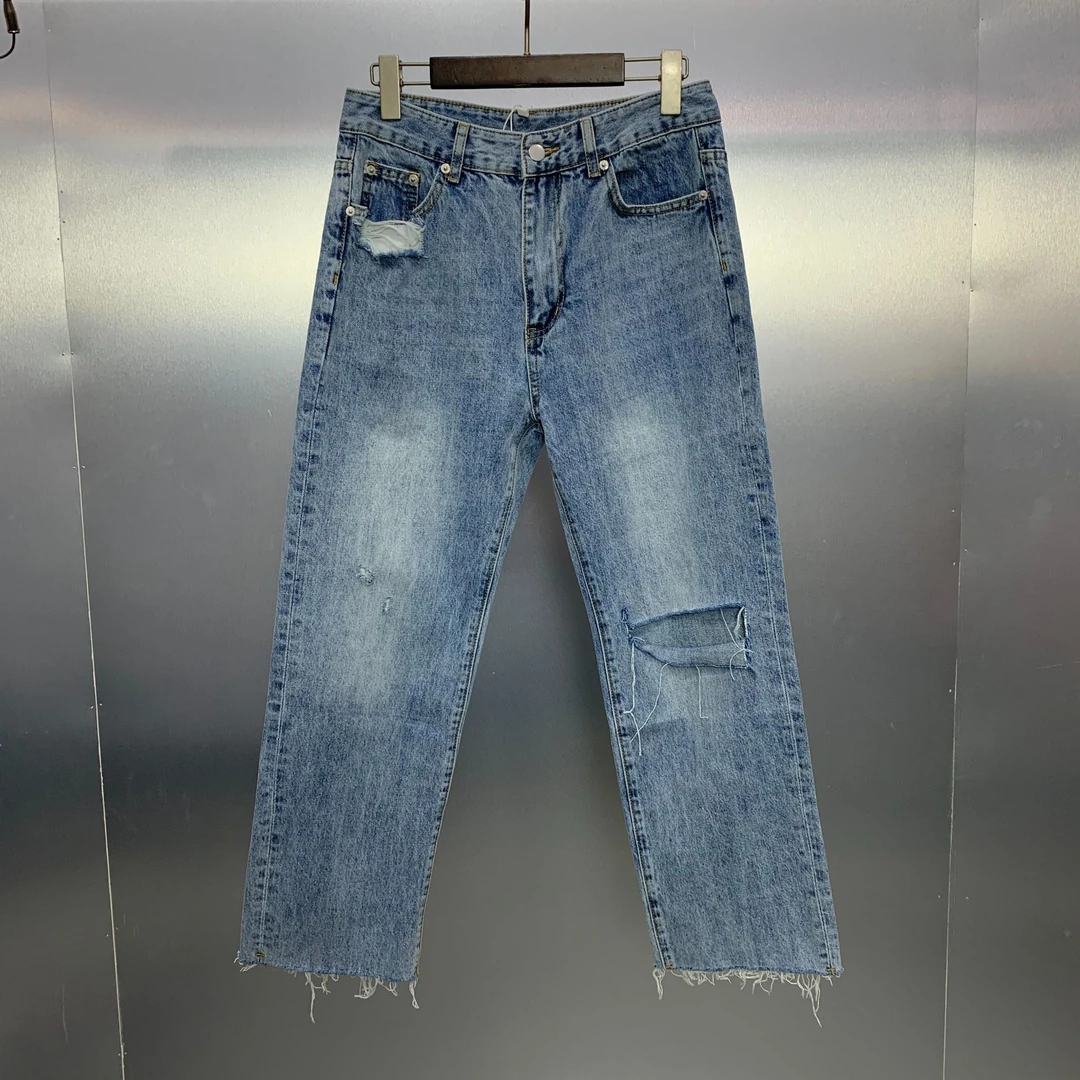 P07-61204-ATT水洗设计破洞风格设计时尚直筒牛仔裤