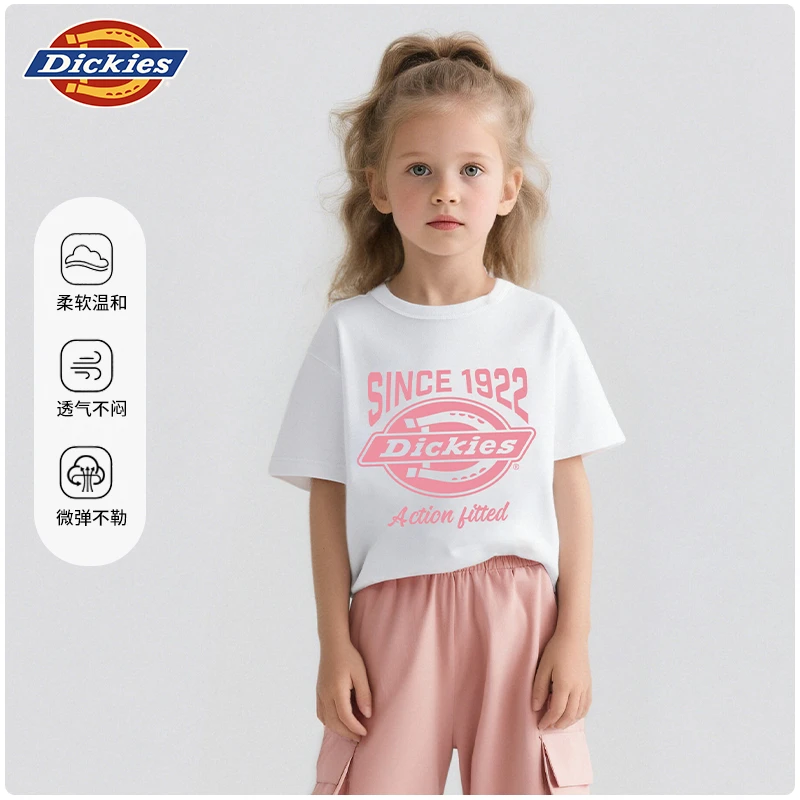 Dickies童装儿童圆领吸汗纯棉百搭短袖夏季圆领T恤薄款休闲潮牌