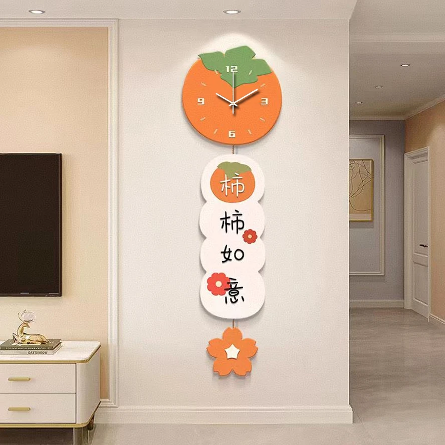 ZB103新中式柿柿如意时钟装饰画餐厅钟表装饰画玄关钟表挂画捡漏1