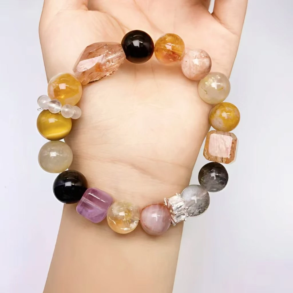 原创设计方糖多宝紫水晶手串女黄水晶轻奢天水晶闪电极光手链