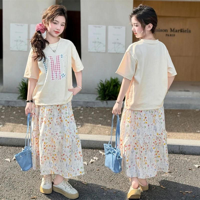 女童夏季碎花裙女孩甜美套头套装裙子洋气夏装气质百褶半身裙薄款