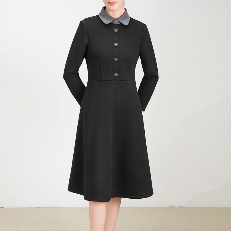 28537 春亲肤连衣裙修身显瘦时尚设计感方领A字裙子收腰气质