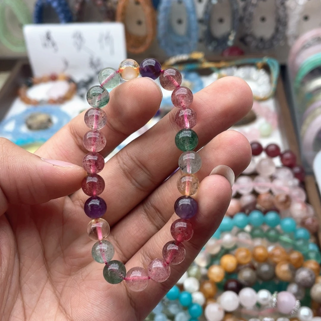 手链烟晶银S925镶嵌草莓晶多宝