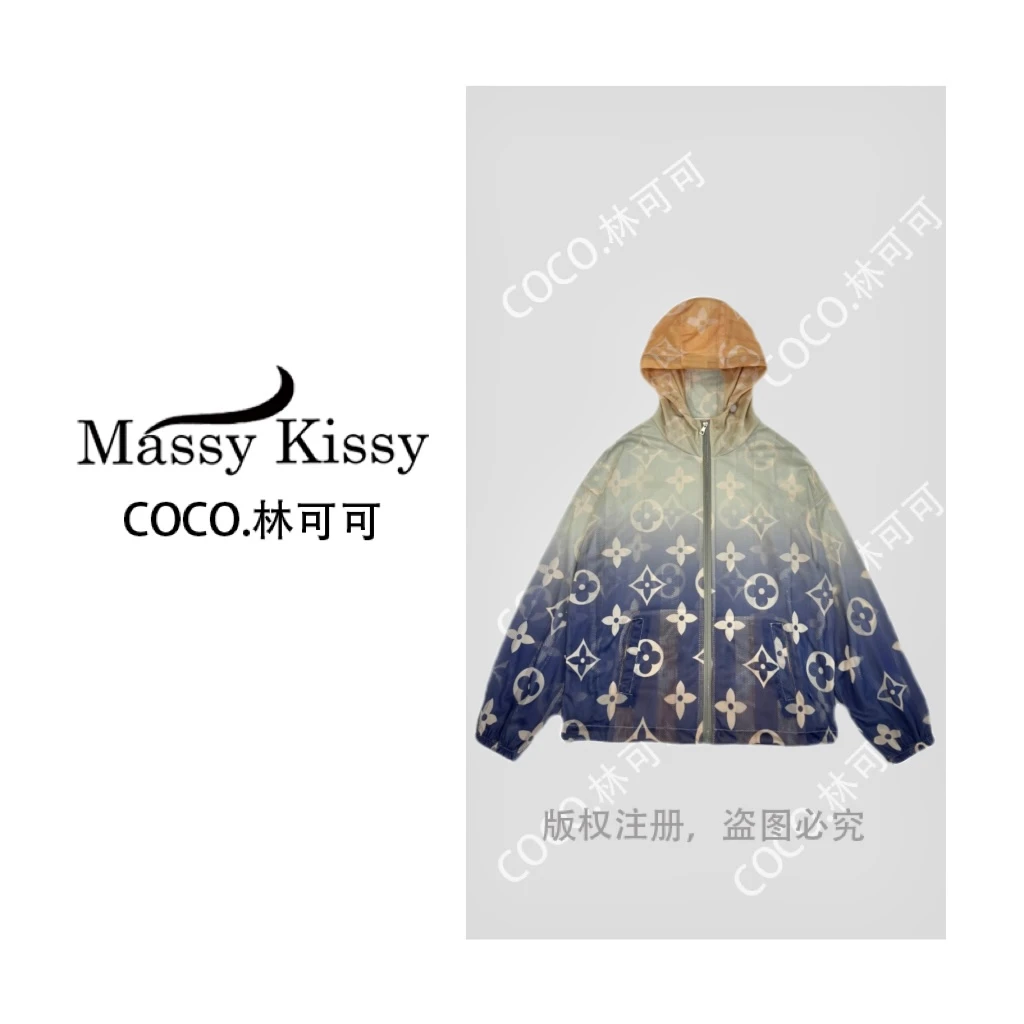 【COCO林可可】渐变老花~特殊冰感网眼透气面料~ 连帽宽松防晒衣