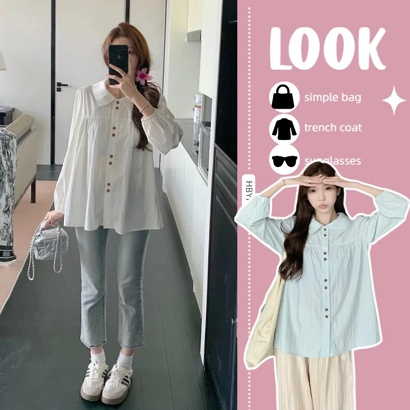 孕妇衬衫春季薄款时尚法式温柔风宽松娃娃衫上衣设计感长袖衬衣