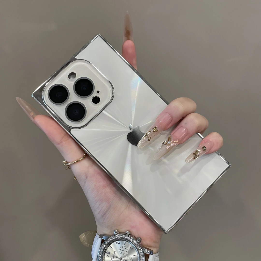 ins风方形极光镭射护镜适用iPhone16手机壳15pro防摔套14pm小众13