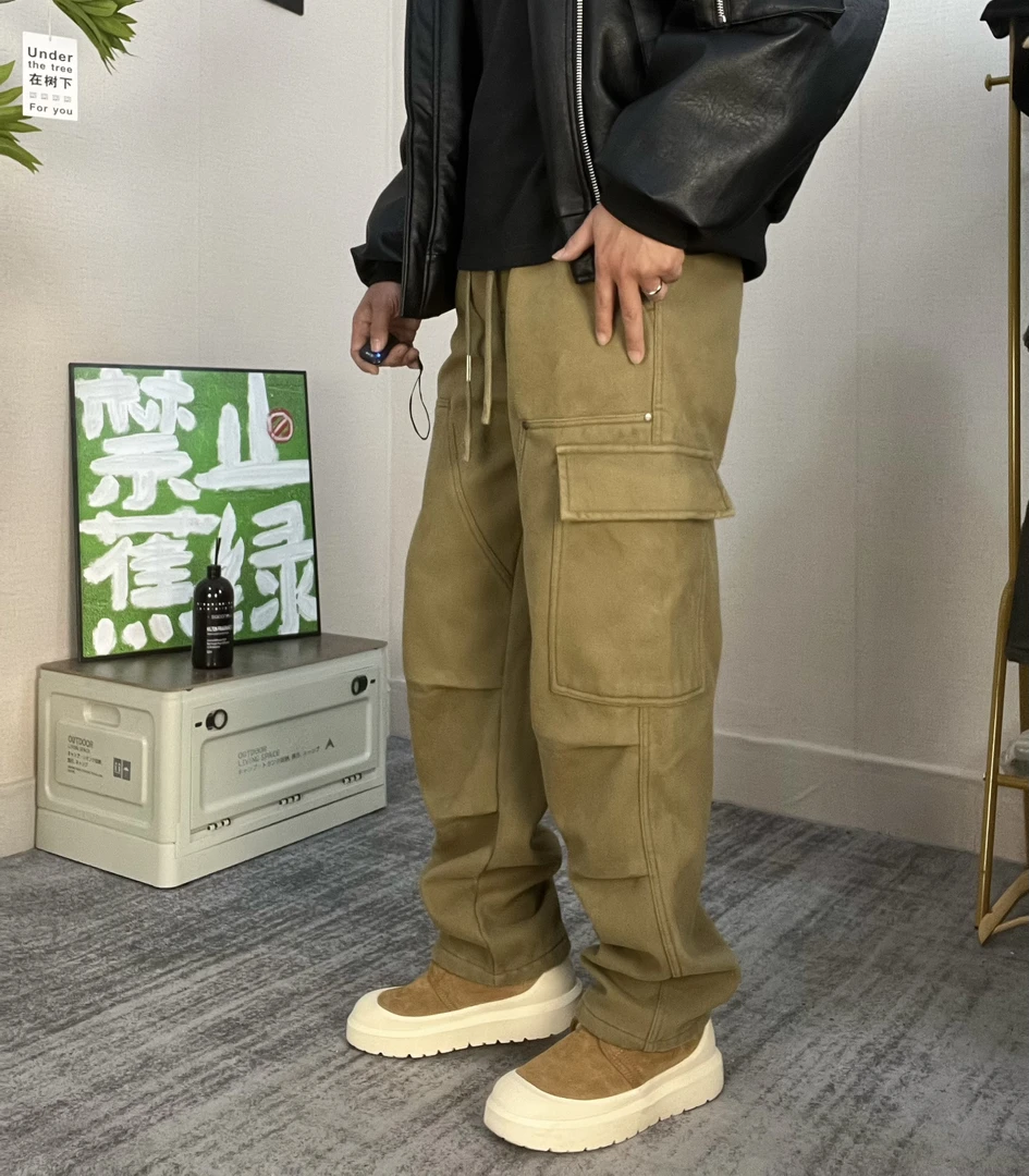 秋冬季加厚重磅美式硬核弯刀直筒工装立体设计感伐木休闲裤长裤