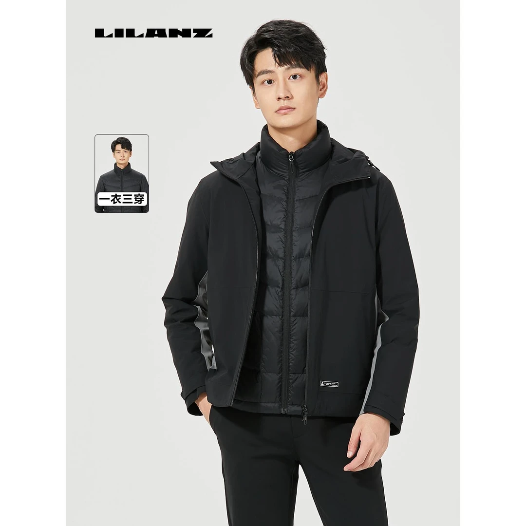 利郎男士冬季休闲时尚加厚新商务通勤短款连帽羽绒服外套24DRF025