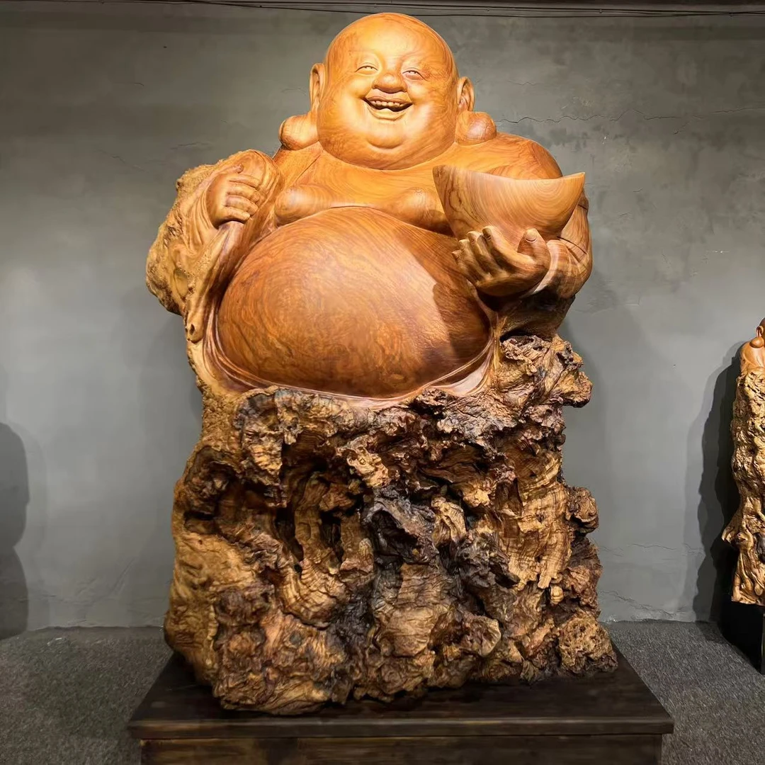 香樟木全实木大型弥勒佛落地展馆摆件