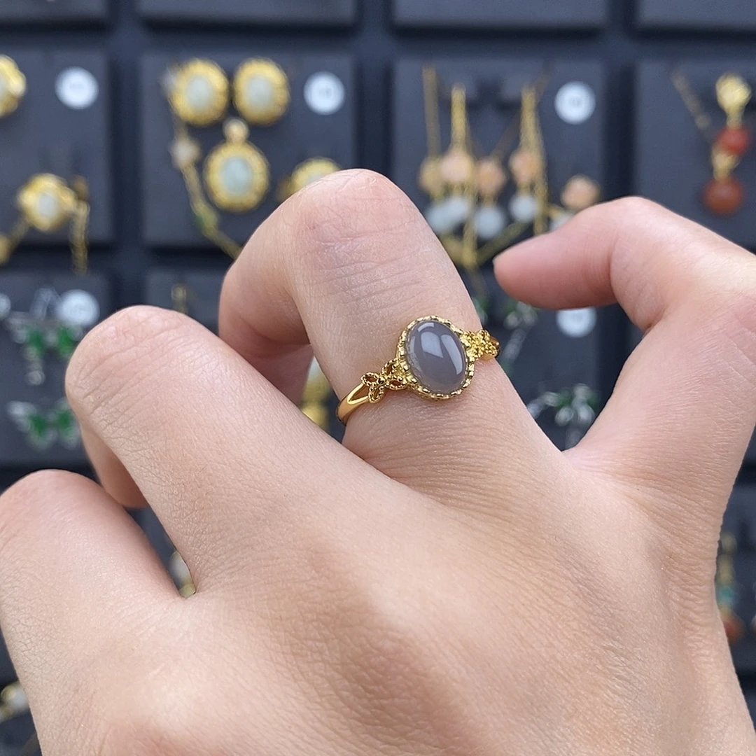 和田玉（碧玉）银S925镀金镶嵌戒指