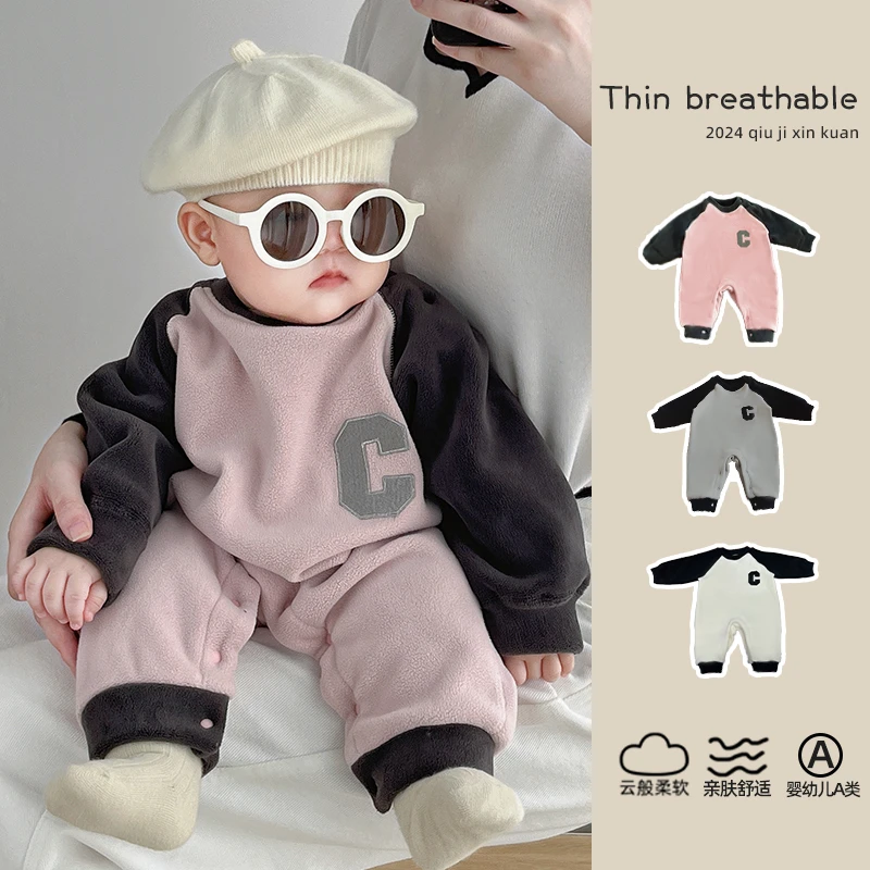 【无骨柏莉绒】长袖婴儿连体衣加绒加厚软糯外出服男女宝宝潮秋冬季