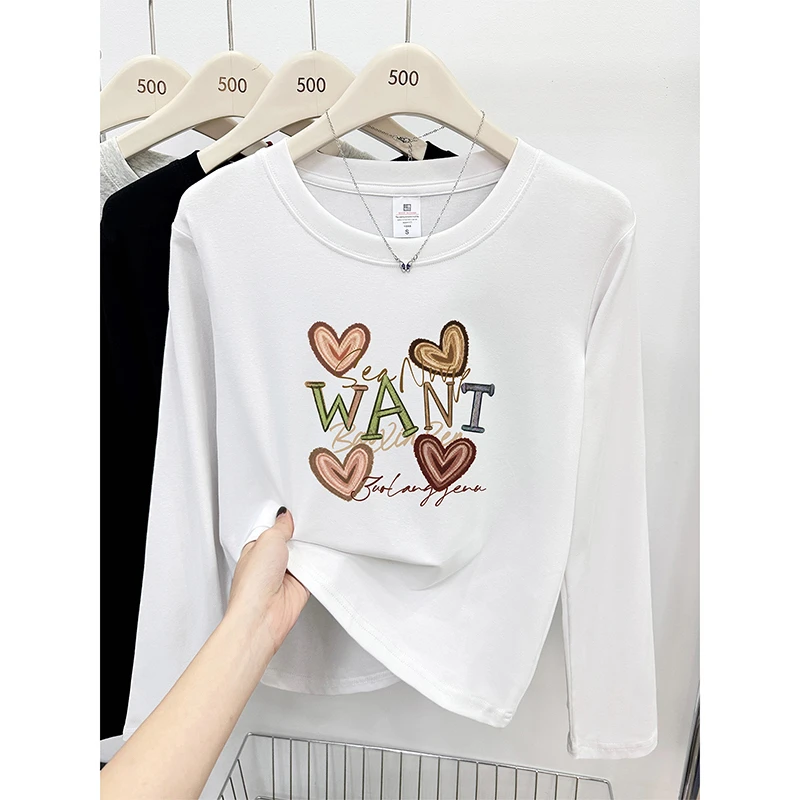 圆领正肩长袖T恤女装2025秋季韩版设计感时尚大码胖mm打底衫上衣