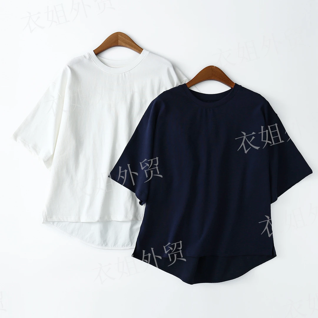 衣姐家100%棉蔻丝风拼接显瘦短袖女2025夏季新款T恤ON-368