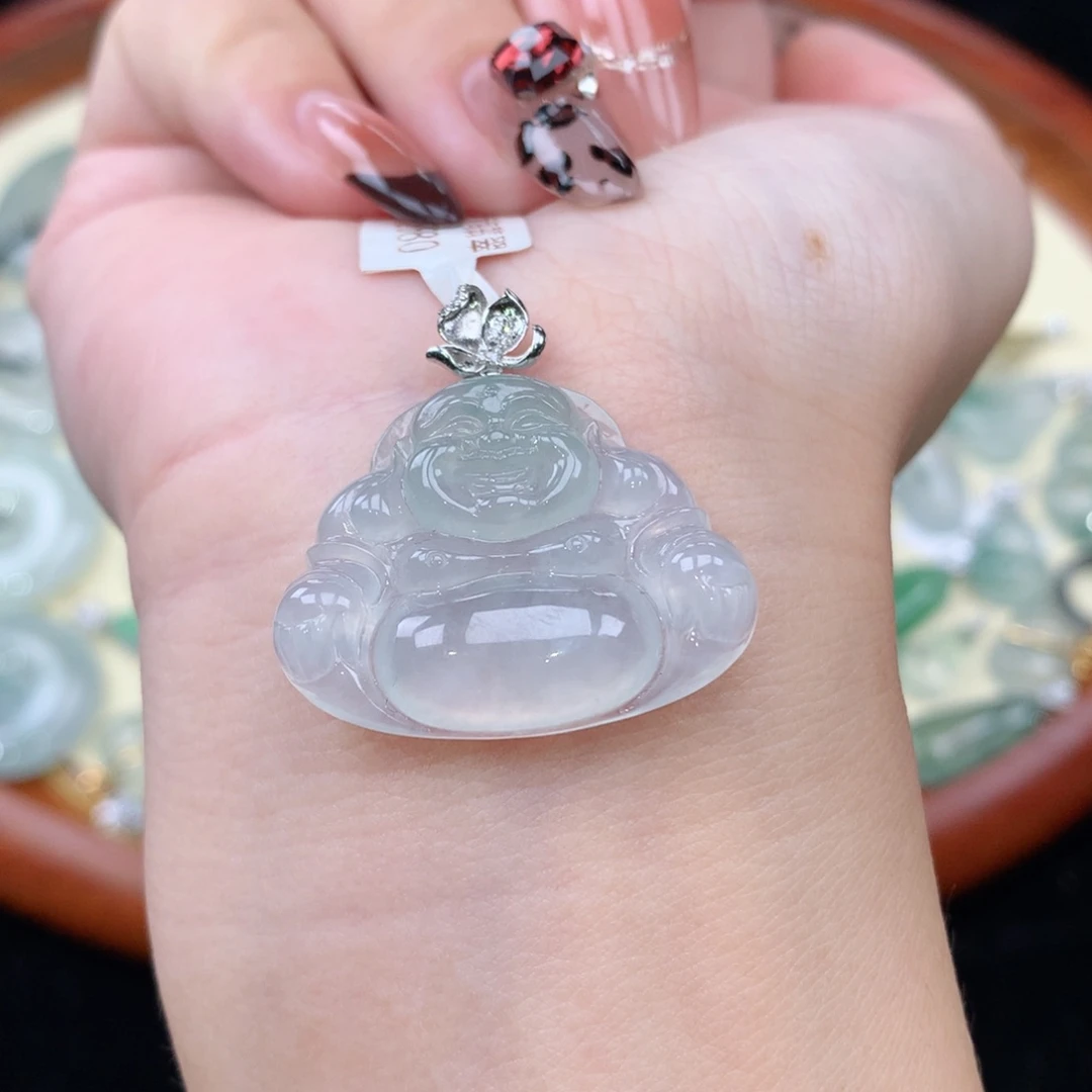 颈饰18K金镶嵌翡翠天然缅甸A货翡翠佛公