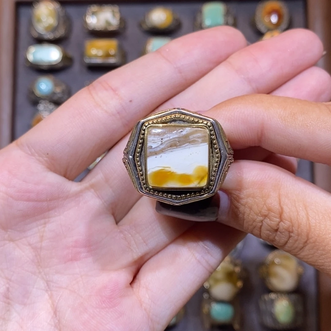 蜜蜡戒指银S925镶嵌诺***乖