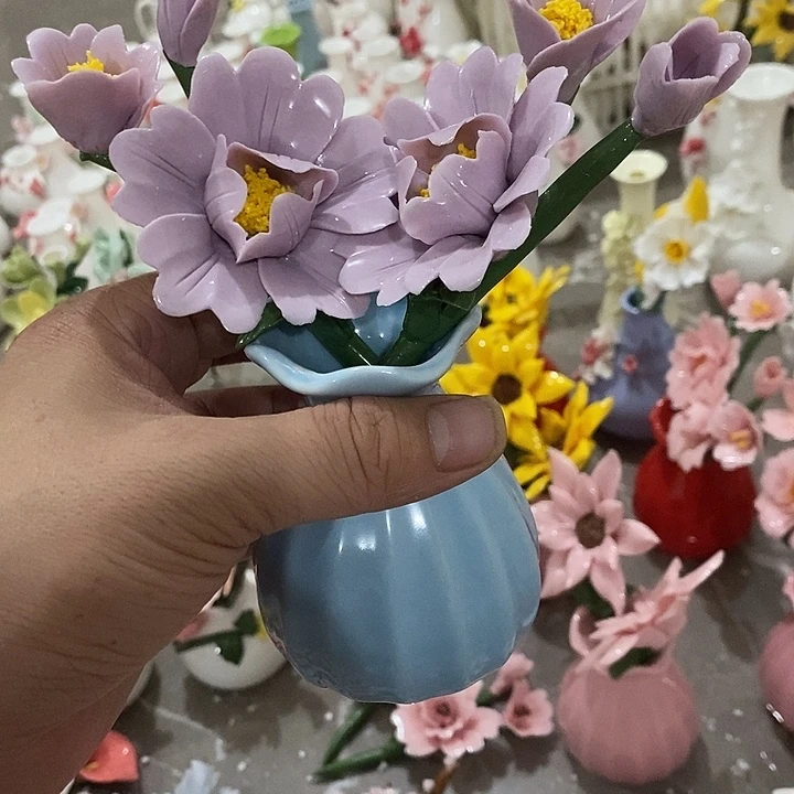 瓷片纯手工陶瓷花摆件