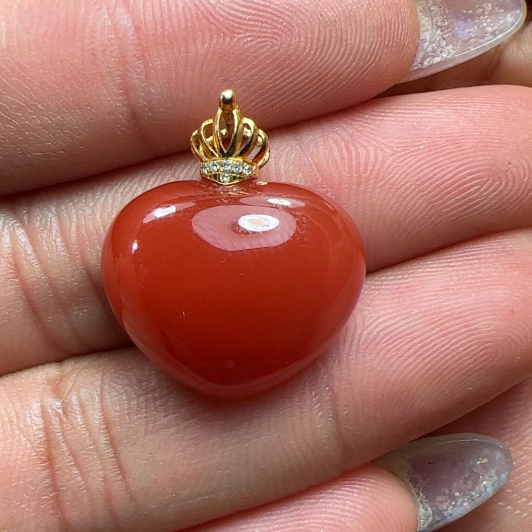 南红玛瑙吊坠18K金镶嵌美***～