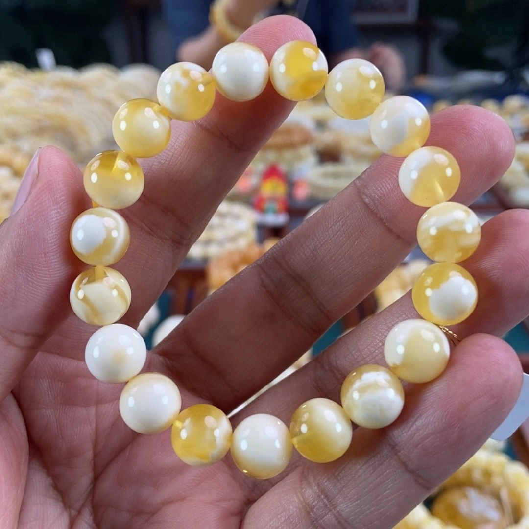 未镶嵌琥珀珠宝奇石10金白聚宝盆手串11.6