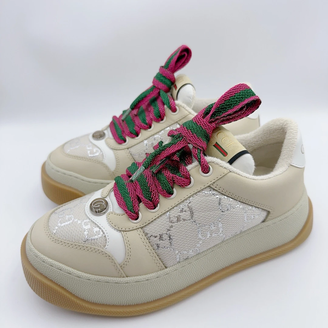 99新 GUCCI/古驰 35码/满印银丝胖丁厚底板鞋/01660