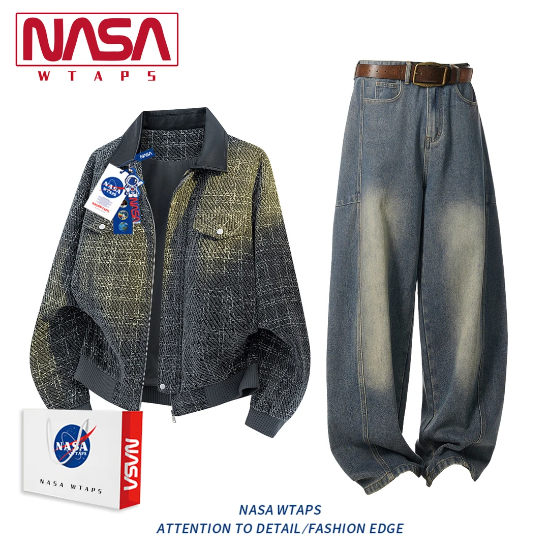NASA WTAPS小香风运动套装男秋季新款休闲百搭长裤宽松帅气两件套