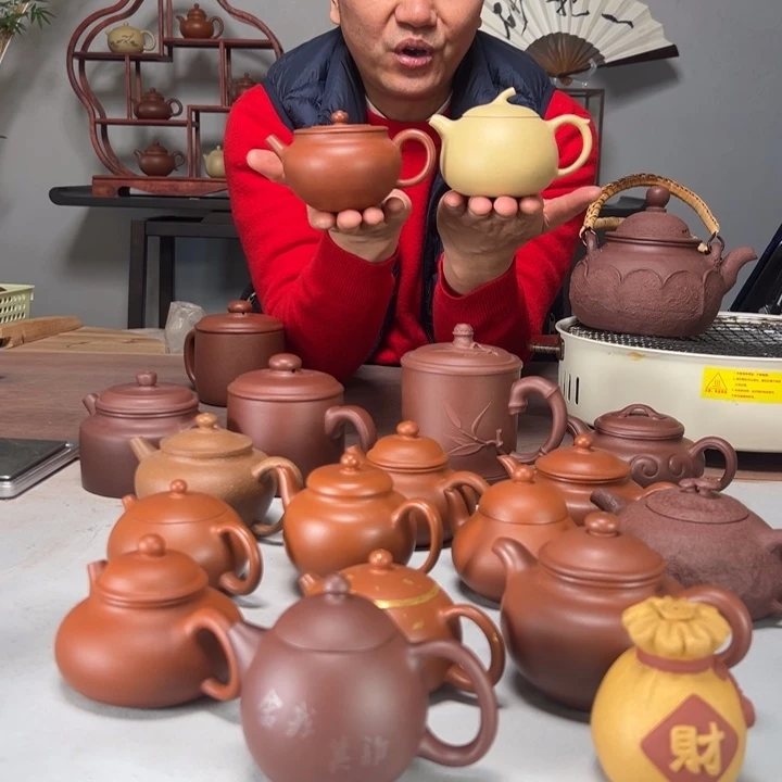 紫砂茶壶红皮龙石鼓加墨绿福瓜新年福利对壶