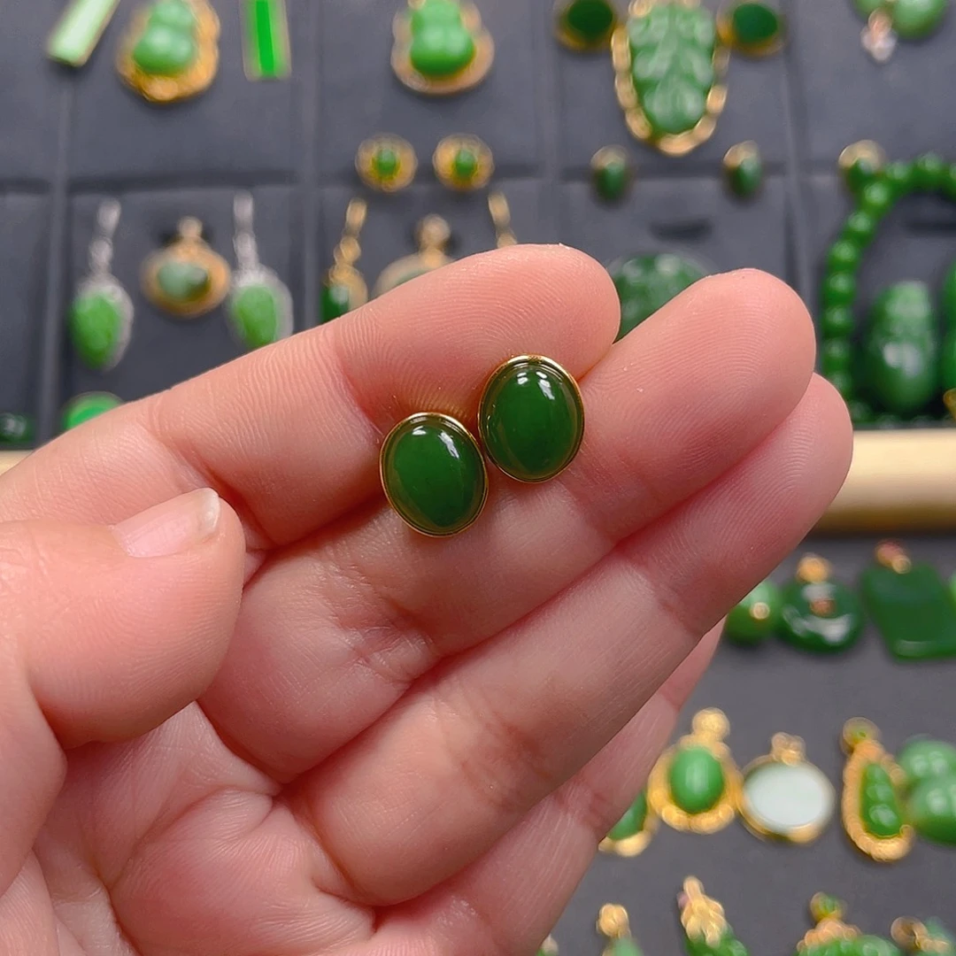 和田玉耳饰银S925镶嵌胖**啊98